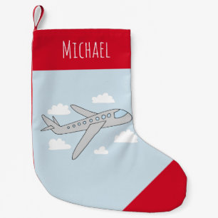 Boys Niedlich Blue Airplane Reisedesign und Name Kleiner Weihnachtsstrumpf