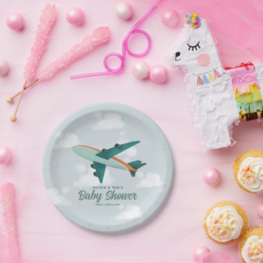 Boys Niedlich Blue Airplane Travel Baby Dusche Pappteller (Party)