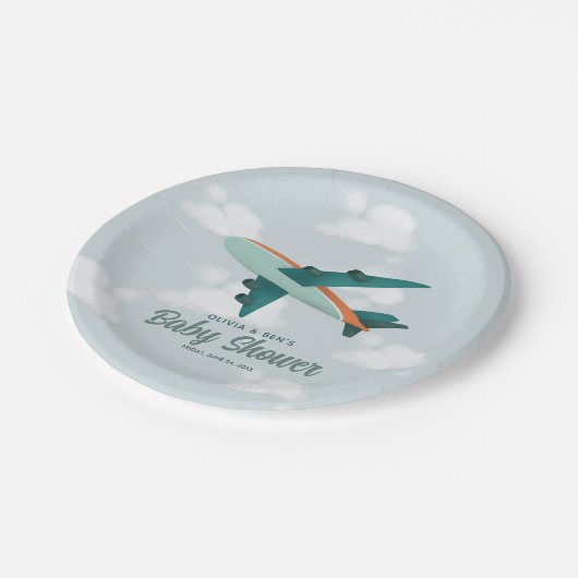 Boys Niedlich Blue Airplane Travel Baby Dusche Pappteller (Schrägansicht)