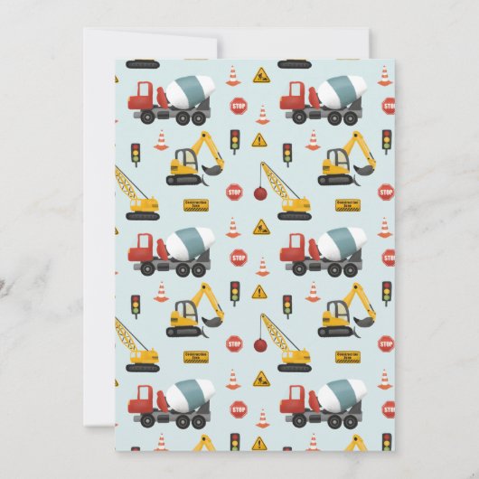 Boys Niedlich Blue Construction Digger Baby Dusche Einladung (Rückseite)