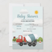 Boys Niedlich Blue Construction Transport Baby Dus Einladung (Vorderseite)