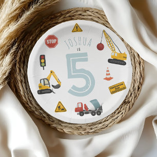 Boys Niedlich Blue Construction Vehicles Kindergeb Pappteller