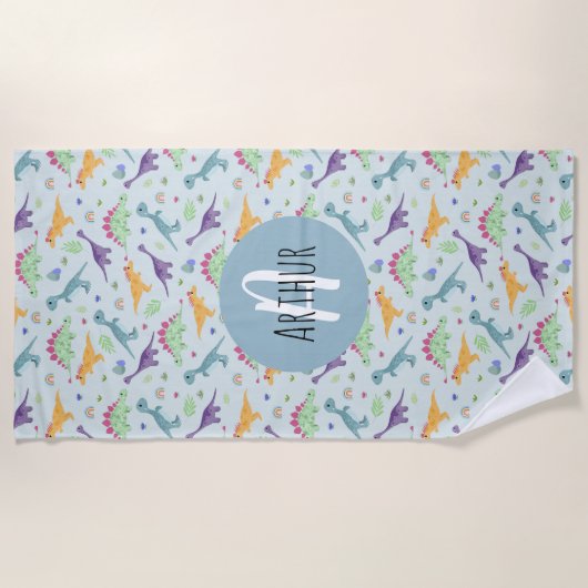 Boys Niedlich Blue Dinosaur Pattern Kids Strandtuch (Vorderseite)