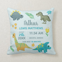 Boys Niedlich Blue Dinosaurier Birth Stats Baby Ki Kissen