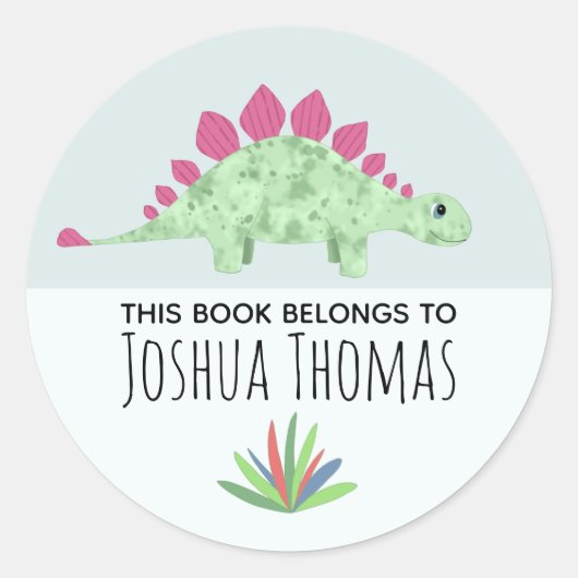 Boys Niedlich Blue Dinosaurier Cartoon Kinder Buch Runder Aufkleber (Vorderseite)