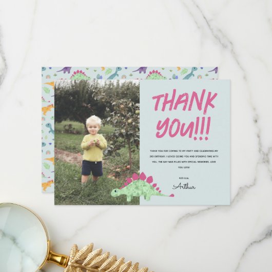 Boys Niedlich Blue Dinosaurier Jungle Kindergeburt Dankeskarte (Vorderseite/Rückseite Beispiel)