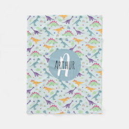 Boys Niedlich Blue Dinosaurier Muster & Name Kinde Fleecedecke