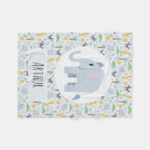 Boys Niedlich Blue Elephant & Safari Pattern Name  Fleecedecke (Vorderseite (Horizontal))