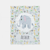 Boys Niedlich Blue Elephant & Safari Pattern Name Fleecedecke (Vorderseite)