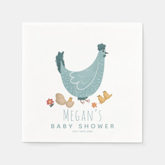 Boys Niedlich Blue Farm Chicken Baby Dusche Serviette (Vorderseite)