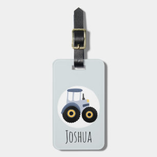 Boys Niedlich Blue Farm Traktor Cartoon und Name K Gepäckanhänger