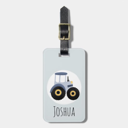 Boys Niedlich Blue Farm Traktor Cartoon und Name K Gepäckanhänger (Vorderseite vertikal)