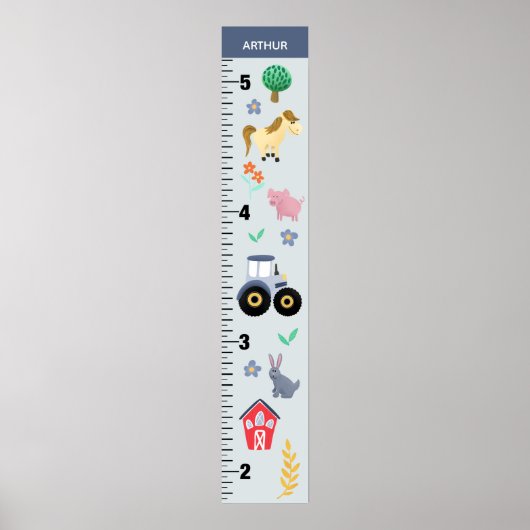 Boys Niedlich Blue Farm Traktor Growth Chart Poster (Vorne)