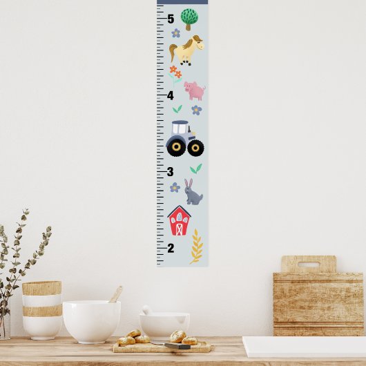 Boys Niedlich Blue Farm Traktor Growth Chart Poster (Küche)