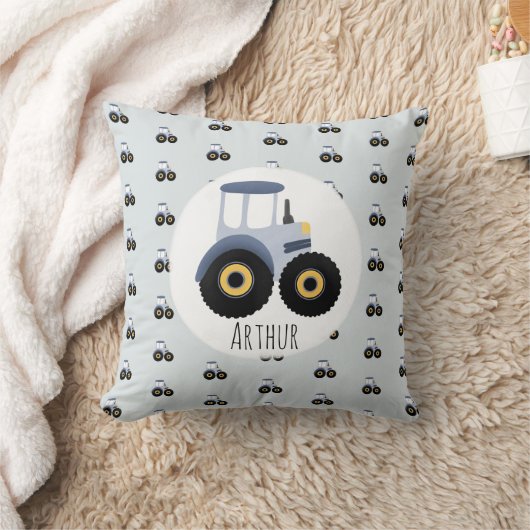 Boy's Niedlich Blue Farm Traktor Muster & Name Kin Kissen (Decke)