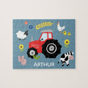 Boys Niedlich Blue Farm Traktor und Name Kids Puzzle