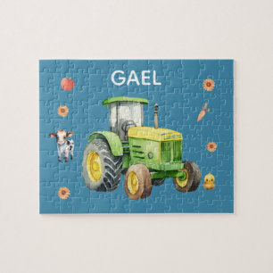 Boys Niedlich Blue Farm Traktor und Name Kids Puzzle