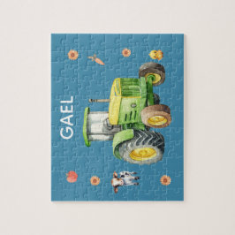 Boys Niedlich Blue Farm Traktor und Name Kids Puzzle