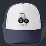 Boys Niedlich Blue Farm Traktor und Name Kids  Truckerkappe<br><div class="desc">Dieser niedliche und moderne Kinderwagen hat einen blauen Traktor-Cartoon und Platz,  um Ihren Jungs Namen hinzuzufügen. Das perfekte Geschenk für jeden kleinen Traktor liebenden Bauer!</div>