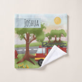 Boys Niedlich Blue Fireman Truck Muster Kinder Badhandtuch Set (Waschlappen)