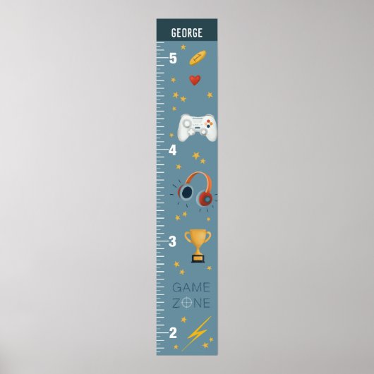 Boys Niedlich Blue Gaming Growth Chart Poster (Vorne)