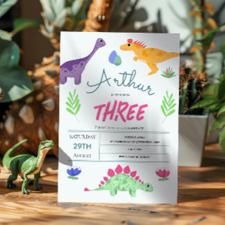 Boys Niedlich Blue Jungle T-Rex Dinosaur Geburtsta Einladung