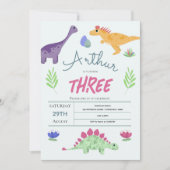 Boys Niedlich Blue Jungle T-Rex Dinosaur Geburtsta Einladung (Vorderseite)