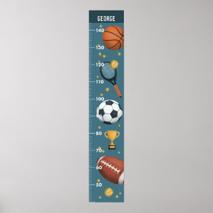 Boys Niedlich Blue Metric Sports Growth Chart Poster