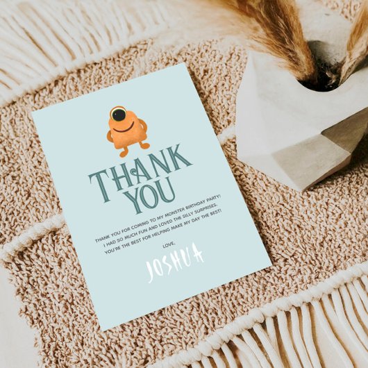 Boys Niedlich Blue Monster Alien Kindergeburtstag Dankeskarte