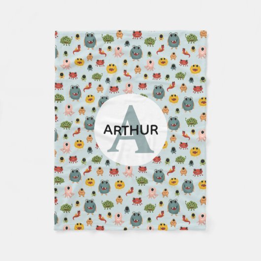 Boys Niedlich Blue Monster Alien Monogram Kids Fleecedecke (Vorderseite)