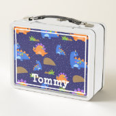 Boys Niedlich Blue Orange Star Dinosaurier Metall Brotdose (Rückseite)