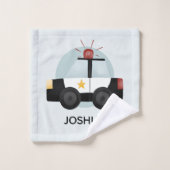 Boys Niedlich Blue Police Car Muster Kinder Badhandtuch Set (Waschlappen)