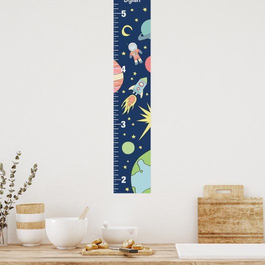 Boys Niedlich Blue Rocket Ship Space Growth Chart Poster (Küche)