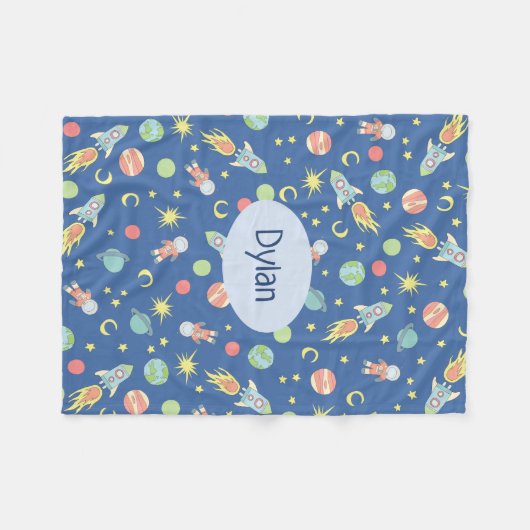 Boys Niedlich Blue Rocket Ship Space Muster und Na Fleecedecke (Vorderseite (Horizontal))