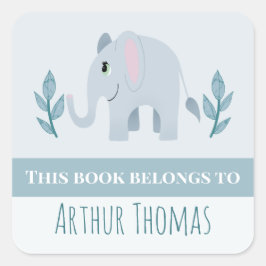 Boys Niedlich Blue Safari Elephant Kids Buchzeiche Quadratischer Aufkleber