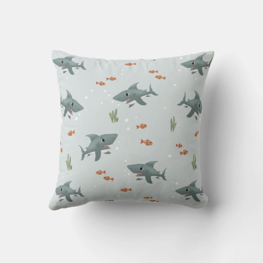 Boys Niedlich Blue Shark Muster Monogram Kids Kissen (Rückseite)