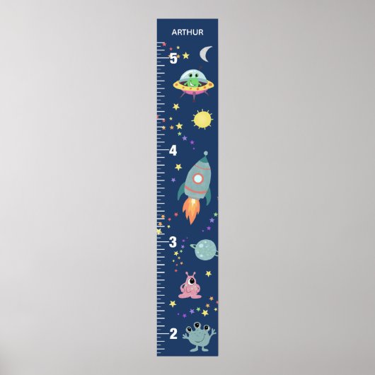 Boys Niedlich Blue Space Alien & Name Growth Chart Poster (Vorne)