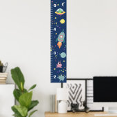 Boys Niedlich Blue Space Alien & Name Growth Chart Poster (Heimbüro)