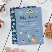 Boys Niedlich Blue Space Alien Rocket Baby Dusche