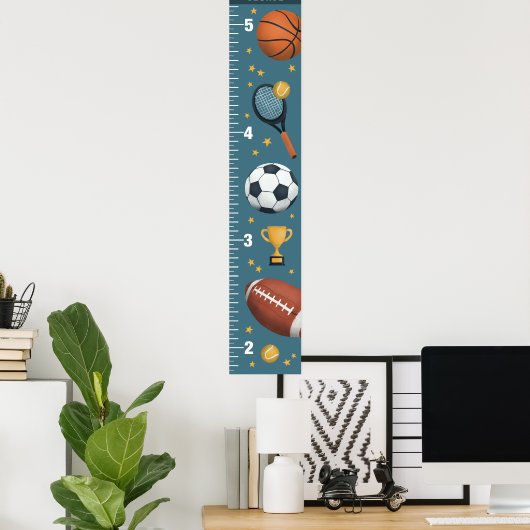 Boys Niedlich Blue Sports Growth Chart Poster (Heimbüro)