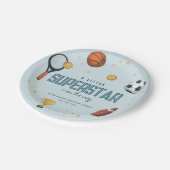 Boys Niedlich Blue Sports Superstar Kinderdusche Pappteller (Schrägansicht)