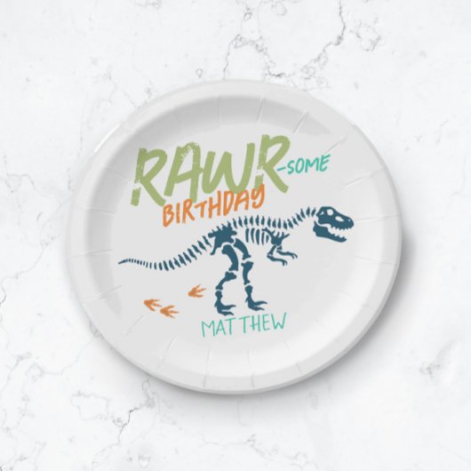 Boys Niedlich Blue T-Rex Dinosaur Dig Kindergeburt Pappteller