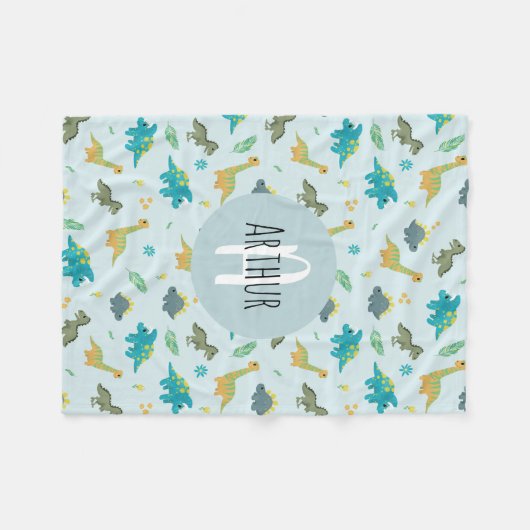 Boys Niedlich Blue T-Rex Jungle Dinosaur Pattern K Fleecedecke (Vorderseite (Horizontal))