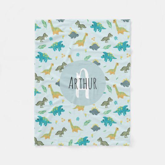 Boys Niedlich Blue T-Rex Jungle Dinosaur Pattern K Fleecedecke (Vorderseite)