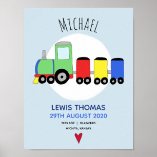 Boys Niedlich Blue Train Keepake Baby Kinderzimmer Poster