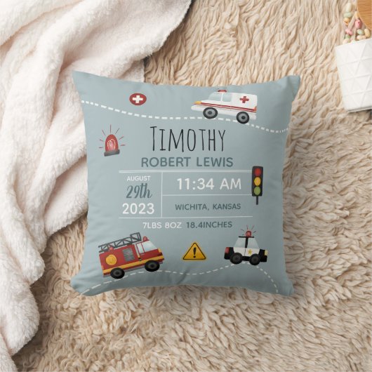 Boys Niedlich Blue Transport Geburtsstaates & Name Kissen (Decke)