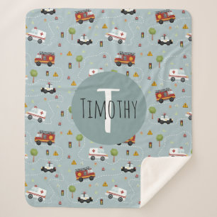 Boys Niedlich Blue Transport Pattern Kids Sherpadecke