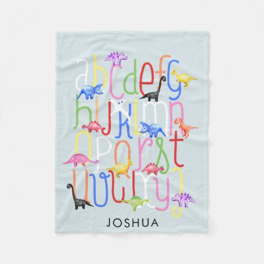 Boys Niedlich Blue Watercolor Dinosaurier Alphabet Fleecedecke (Vorderseite)