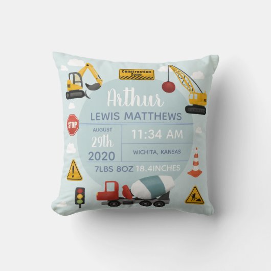 Boys Niedlich Construction Digger Baby Boy Birth S Kissen (Vorderseite)
