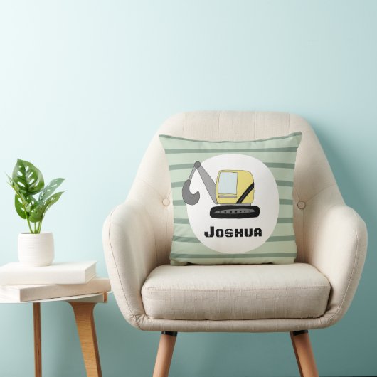 Boys Niedlich Construction Digger Bagger und Name Kissen (Stuhl )